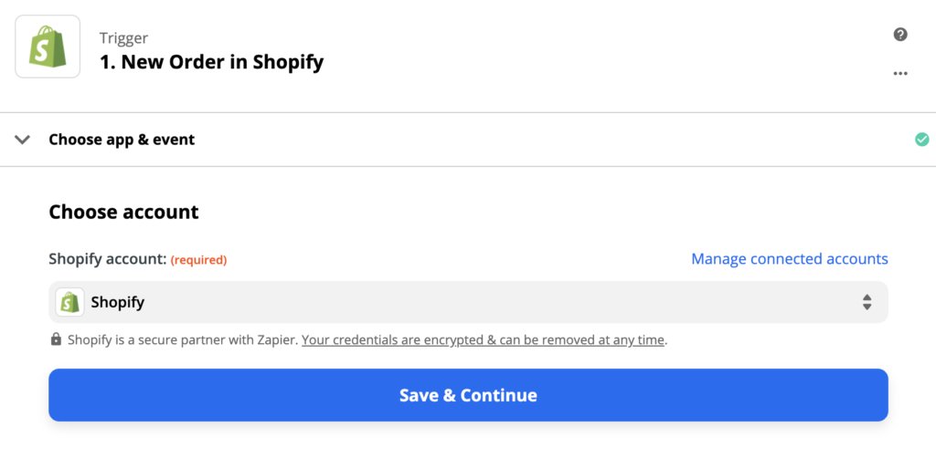 Konfigurace spouštěče Shopify v nástroji Zapier
