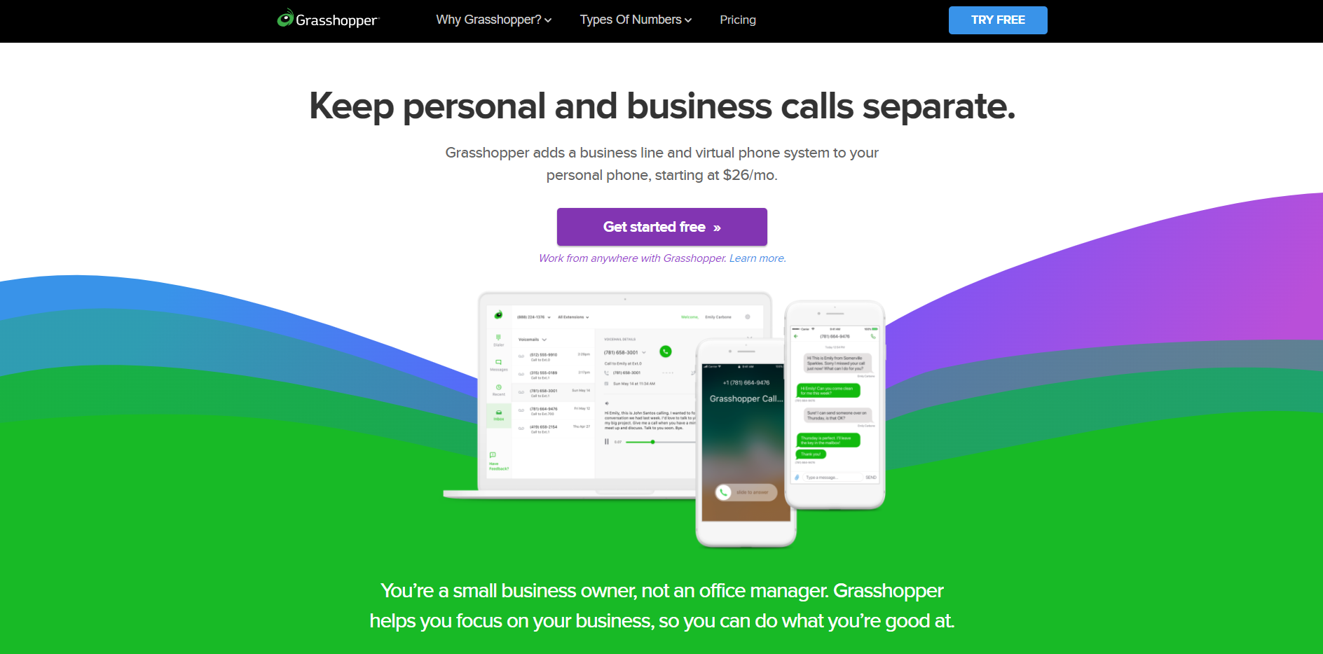 Webová stránka poskytovatele Grasshopper VoIP
