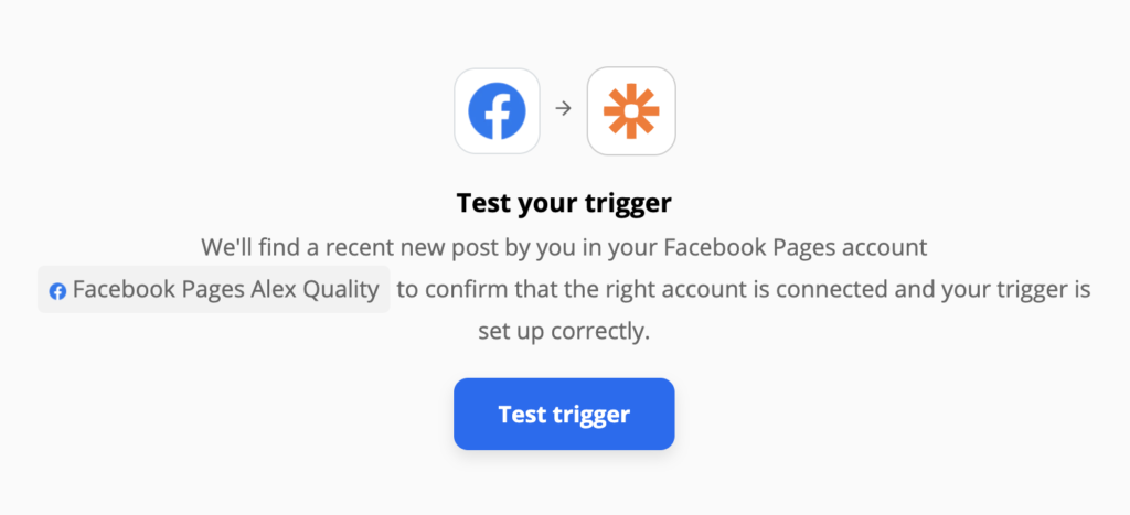Test spouštěče stránky Facebook v aplikaci Zapier
