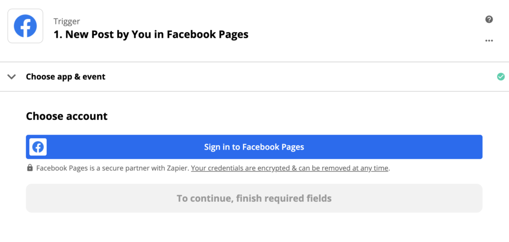 Facebook spouštěč příklad konfigurace