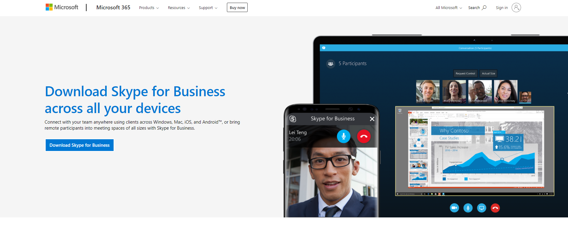 Webová stránka služby Skype for Business